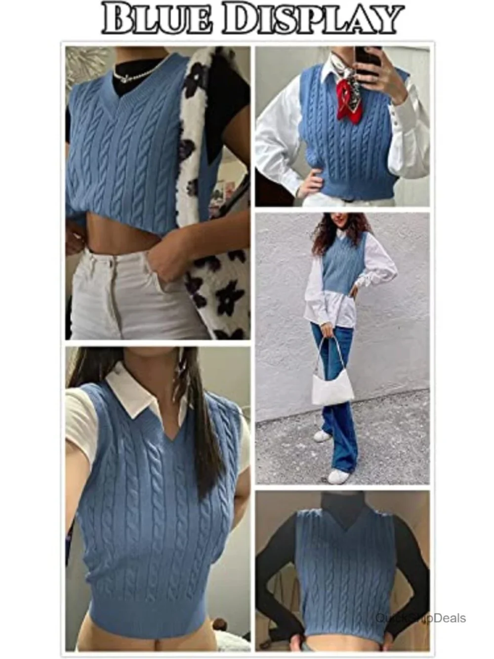 Sleeveless Sweater Vest Preppy Cropped Tank Top V-Neck Knit Acrylic